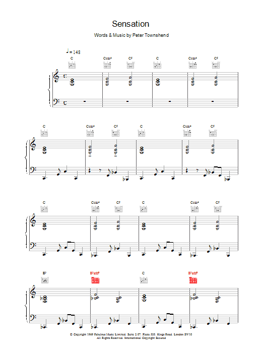 The Who Sensation sheet music notes and chords arranged for Piano, Vocal & Guitar Chords