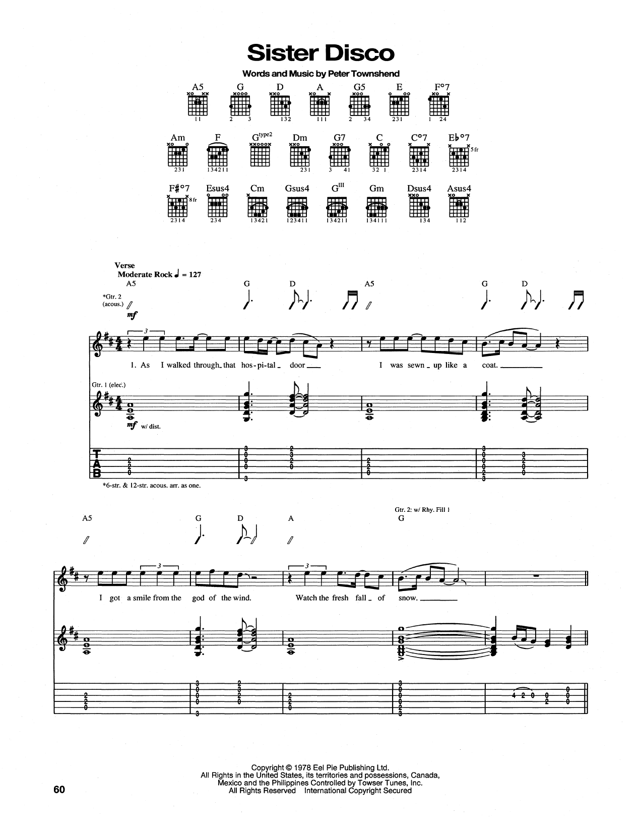 The Who Sister Disco sheet music notes and chords arranged for Guitar Chords/Lyrics
