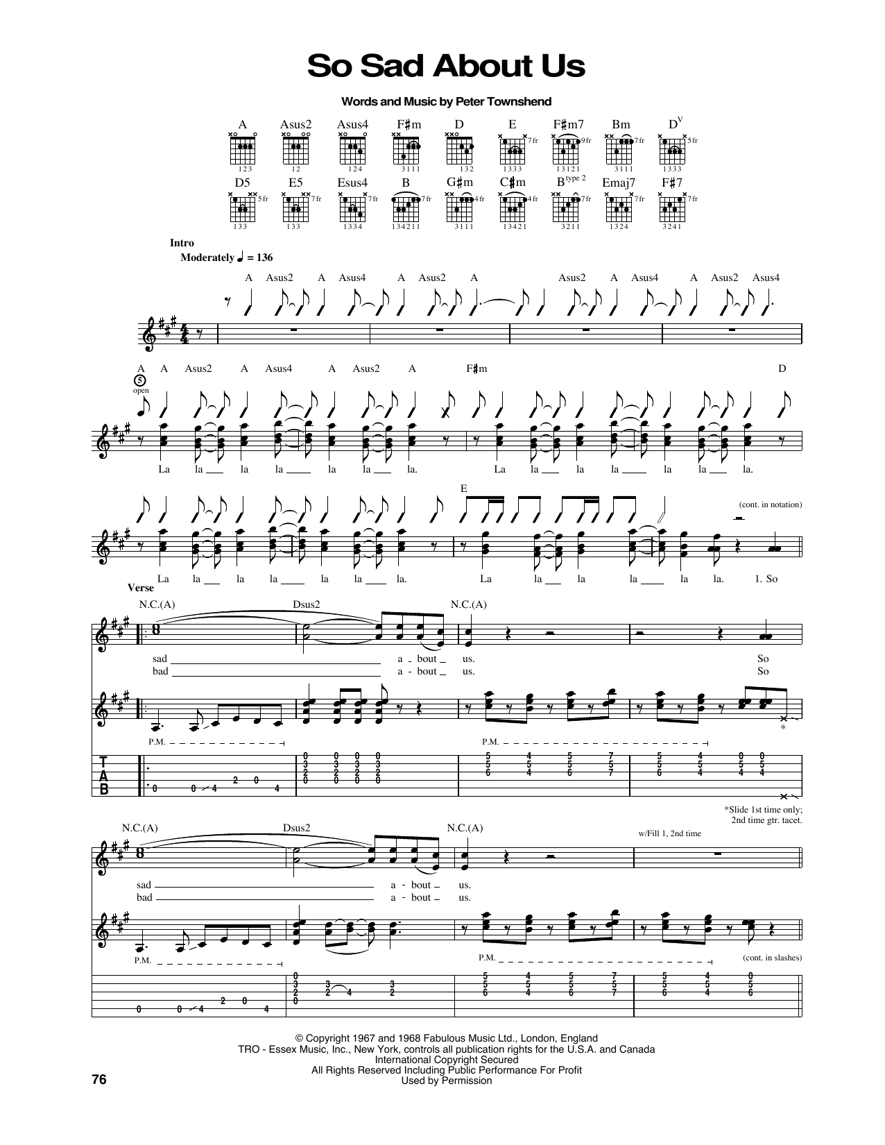 The Who So Sad About Us sheet music notes and chords arranged for Guitar Chords/Lyrics