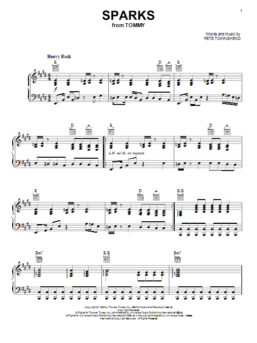 The Who Sparks sheet music notes and chords arranged for Piano, Vocal & Guitar Chords (Right-Hand Melody)