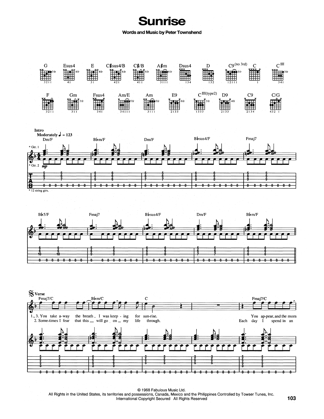 The Who Sunrise sheet music notes and chords arranged for Guitar Tab