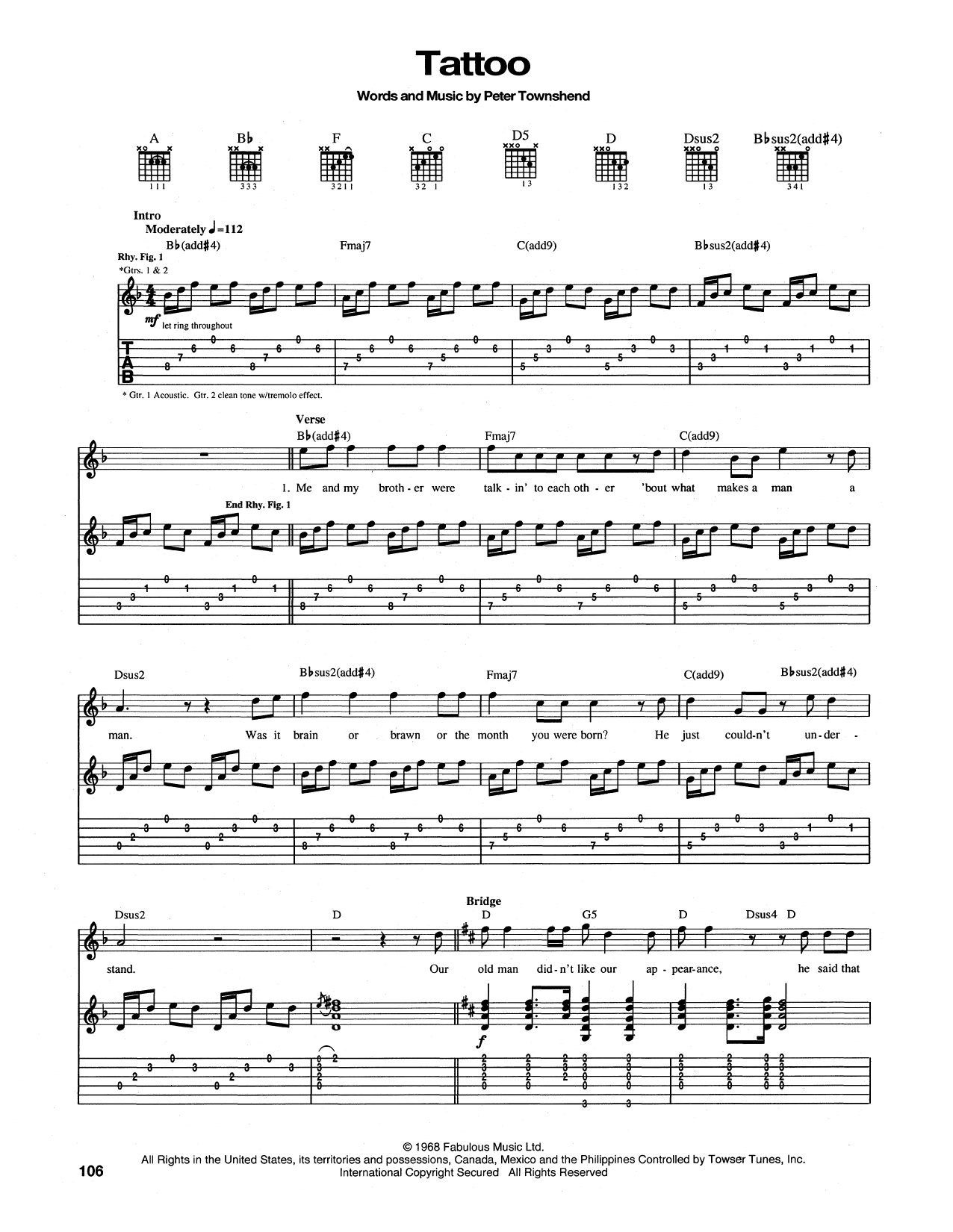 The Who Tattoo sheet music notes and chords arranged for Piano, Vocal & Guitar Chords (Right-Hand Melody)