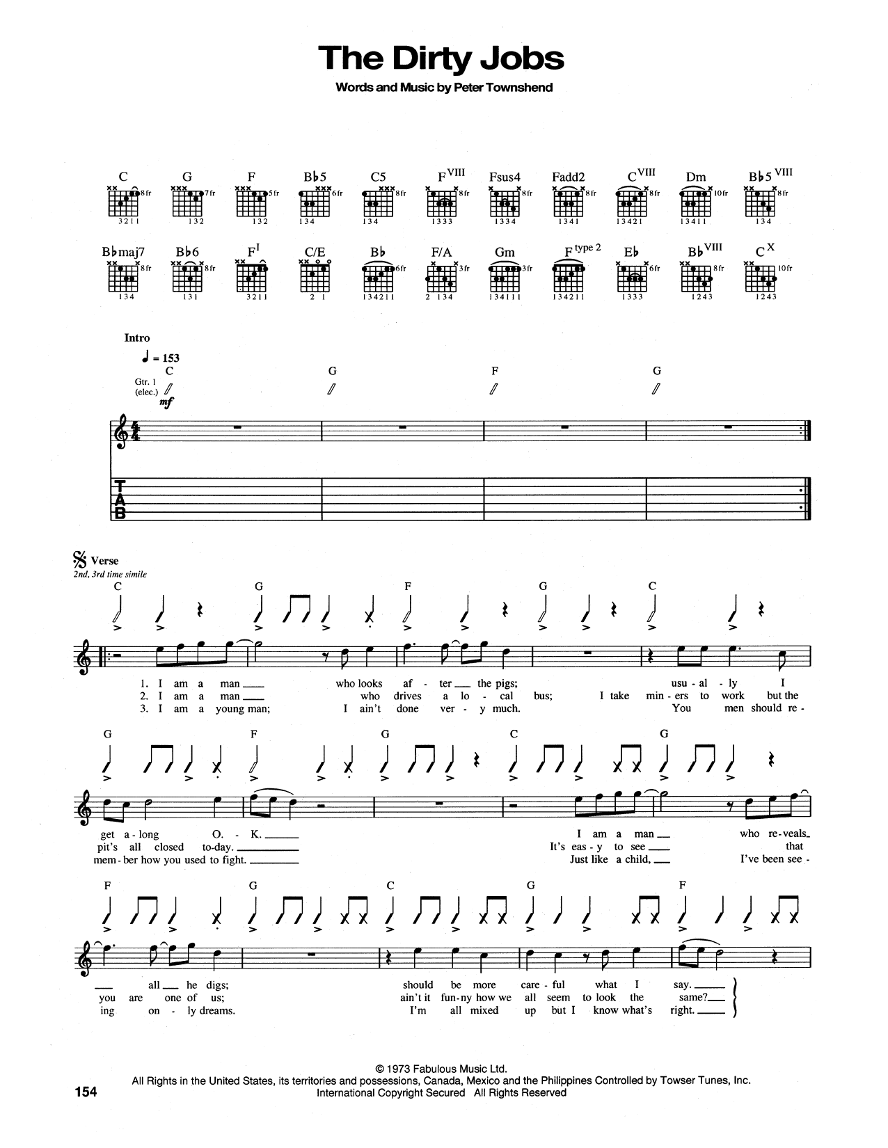 The Who The Dirty Jobs sheet music notes and chords arranged for Guitar Tab