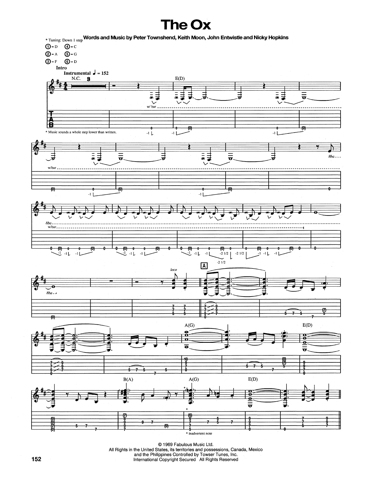 The Who The Ox sheet music notes and chords arranged for Guitar Tab
