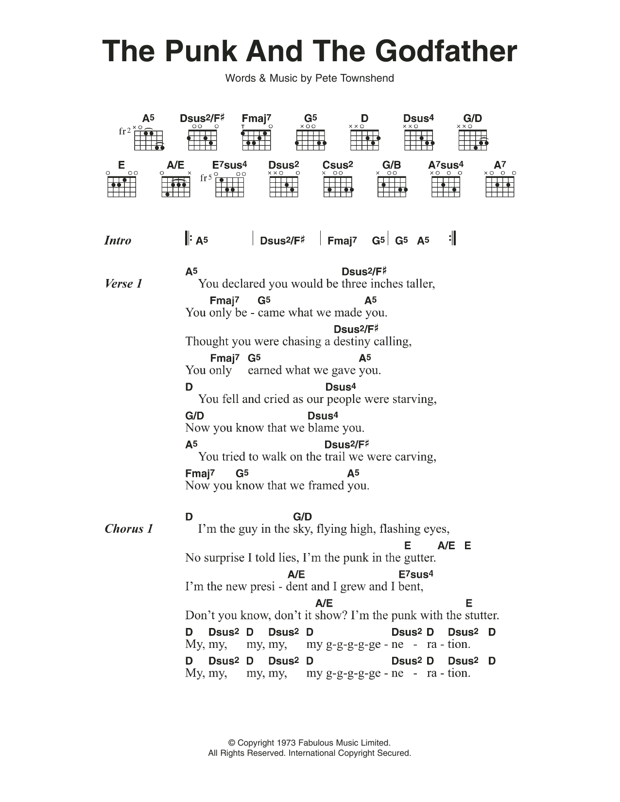 The Who The Punk And The Godfather sheet music notes and chords arranged for Guitar Chords/Lyrics