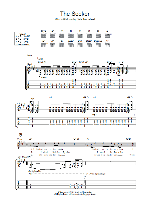 The Who The Seeker sheet music notes and chords arranged for Guitar Tab (Single Guitar)