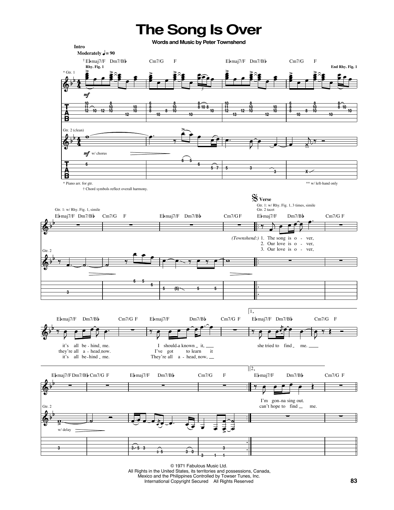 The Who The Song Is Over sheet music notes and chords arranged for Guitar Tab