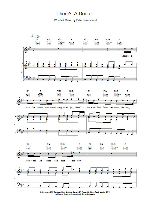The Who There's A Doctor sheet music notes and chords arranged for Piano, Vocal & Guitar Chords