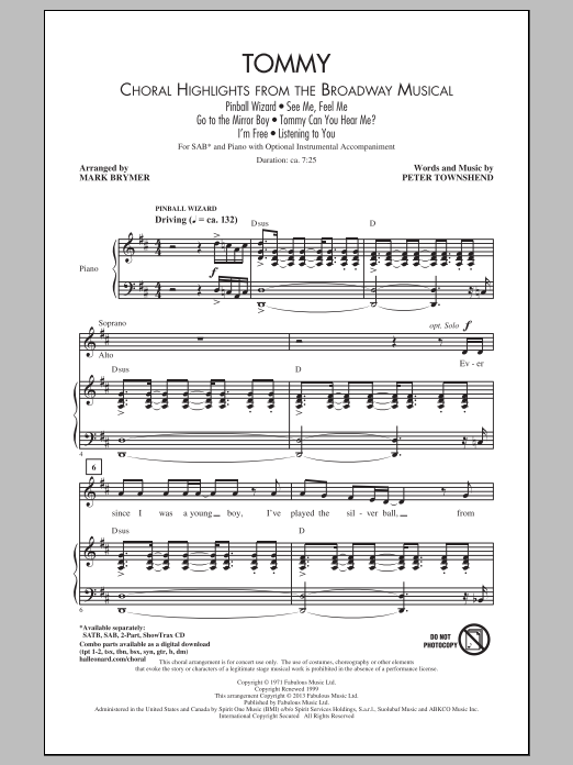 The Who Tommy (Choral Highlights from the Broadway Musical) (arr. Mark Brymer) sheet music notes and chords arranged for SATB Choir