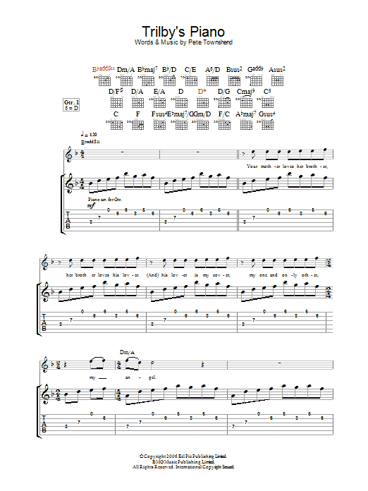 The Who Trilby's Piano sheet music notes and chords arranged for Guitar Tab