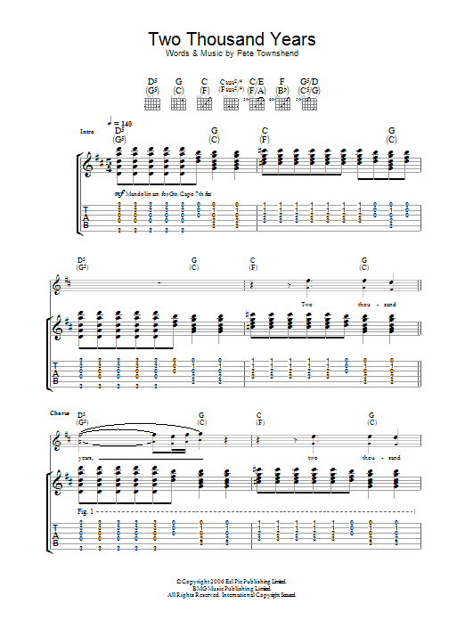The Who Two Thousand Years sheet music notes and chords arranged for Guitar Tab