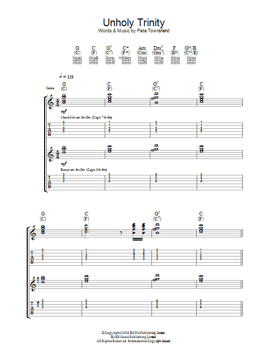 The Who Unholy Trinity sheet music notes and chords arranged for Guitar Tab