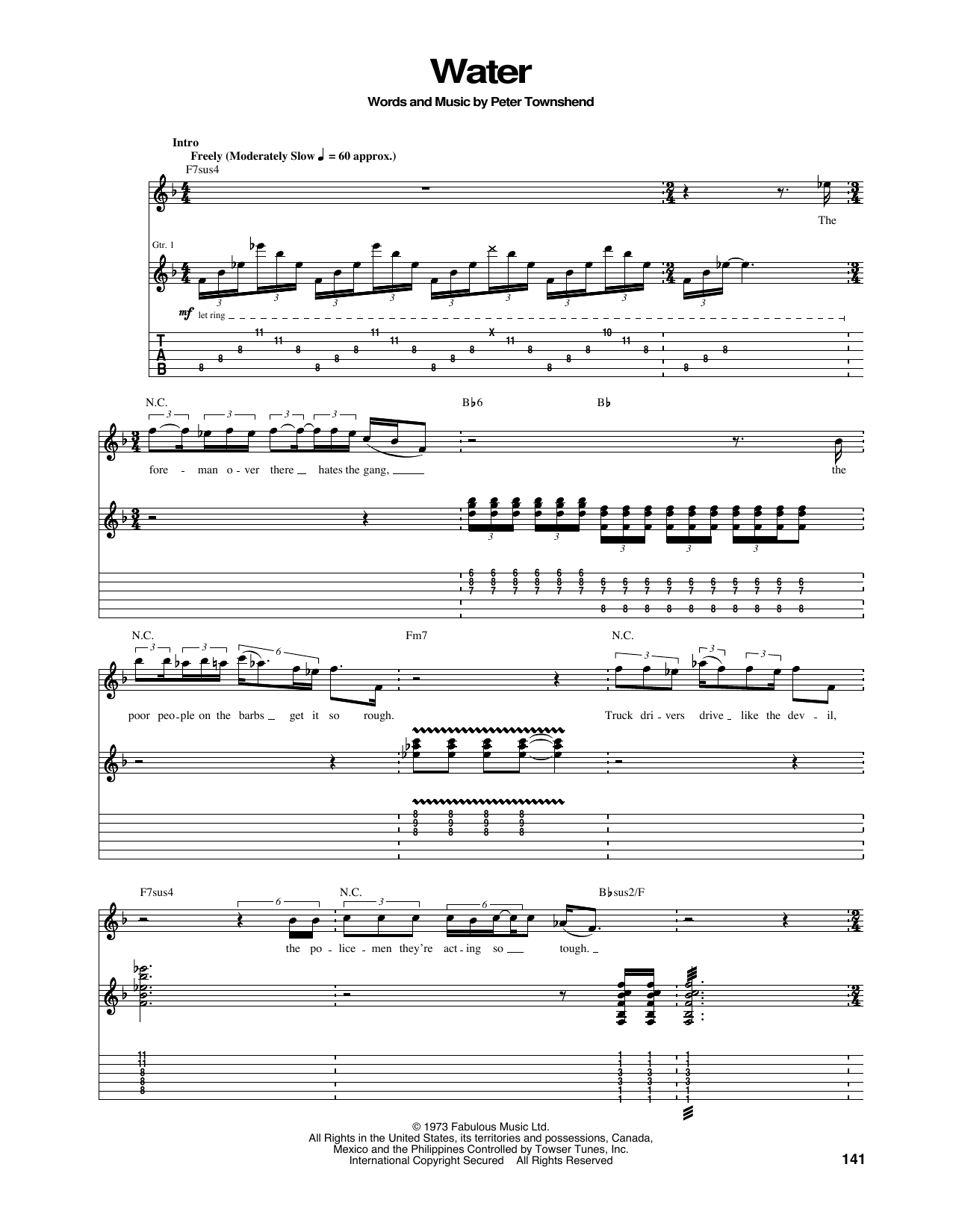 The Who Water sheet music notes and chords arranged for Guitar Tab