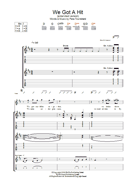 The Who We Got A Hit (Extended Version) sheet music notes and chords arranged for Guitar Tab
