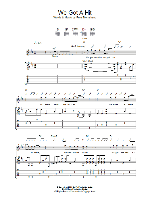 The Who We Got A Hit sheet music notes and chords arranged for Guitar Tab