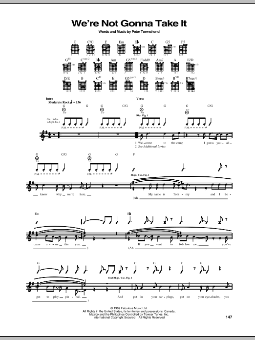 The Who We're Not Gonna Take It sheet music notes and chords arranged for Guitar Tab