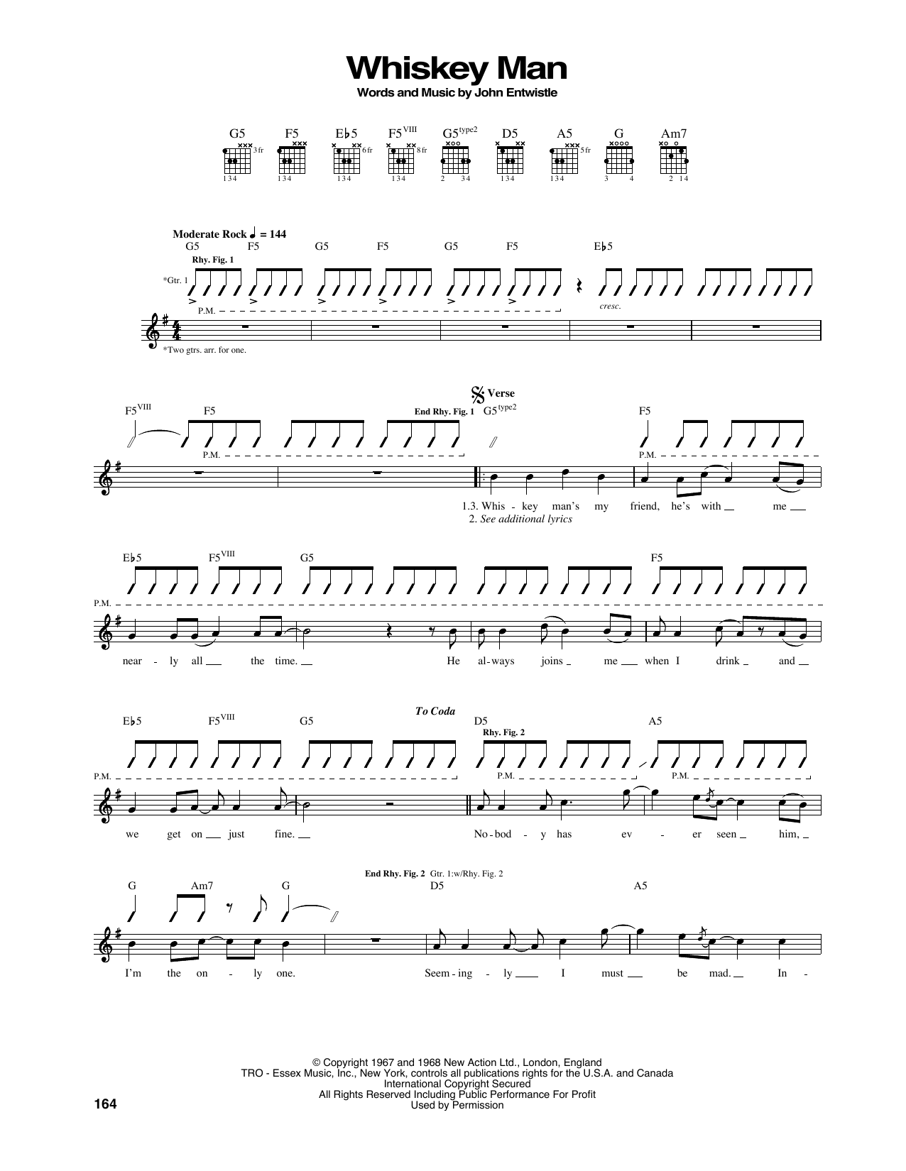 The Who Whiskey Man sheet music notes and chords arranged for Guitar Tab