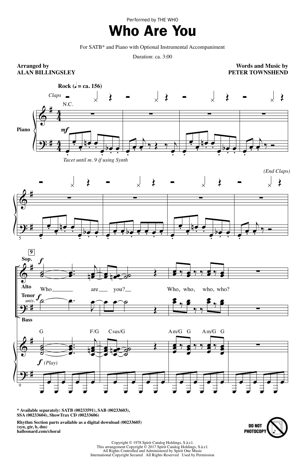 The Who Who Are You (arr. Alan Billingsley) sheet music notes and chords arranged for SSA Choir