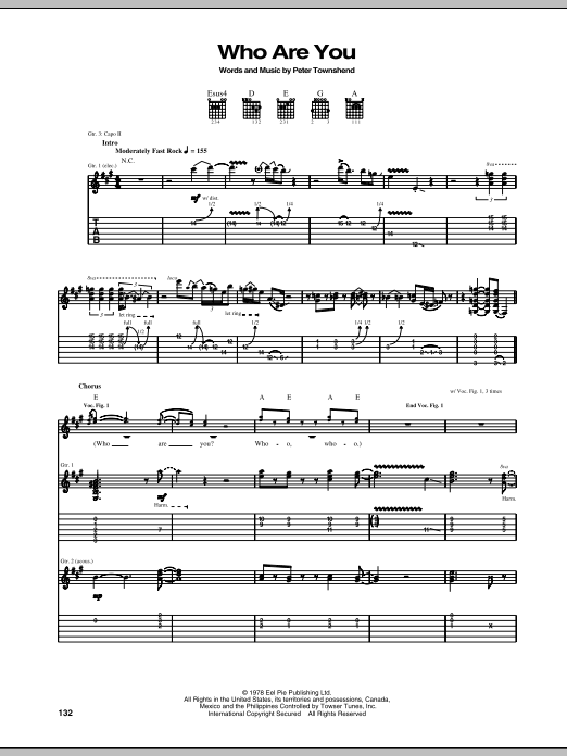 The Who Who Are You sheet music notes and chords arranged for Guitar Tab (Single Guitar)