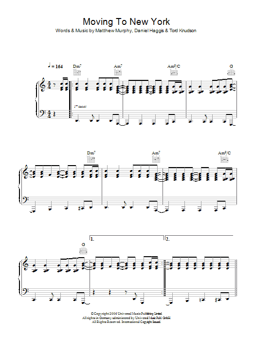 The Wombats Moving To New York sheet music notes and chords arranged for Guitar Chords/Lyrics