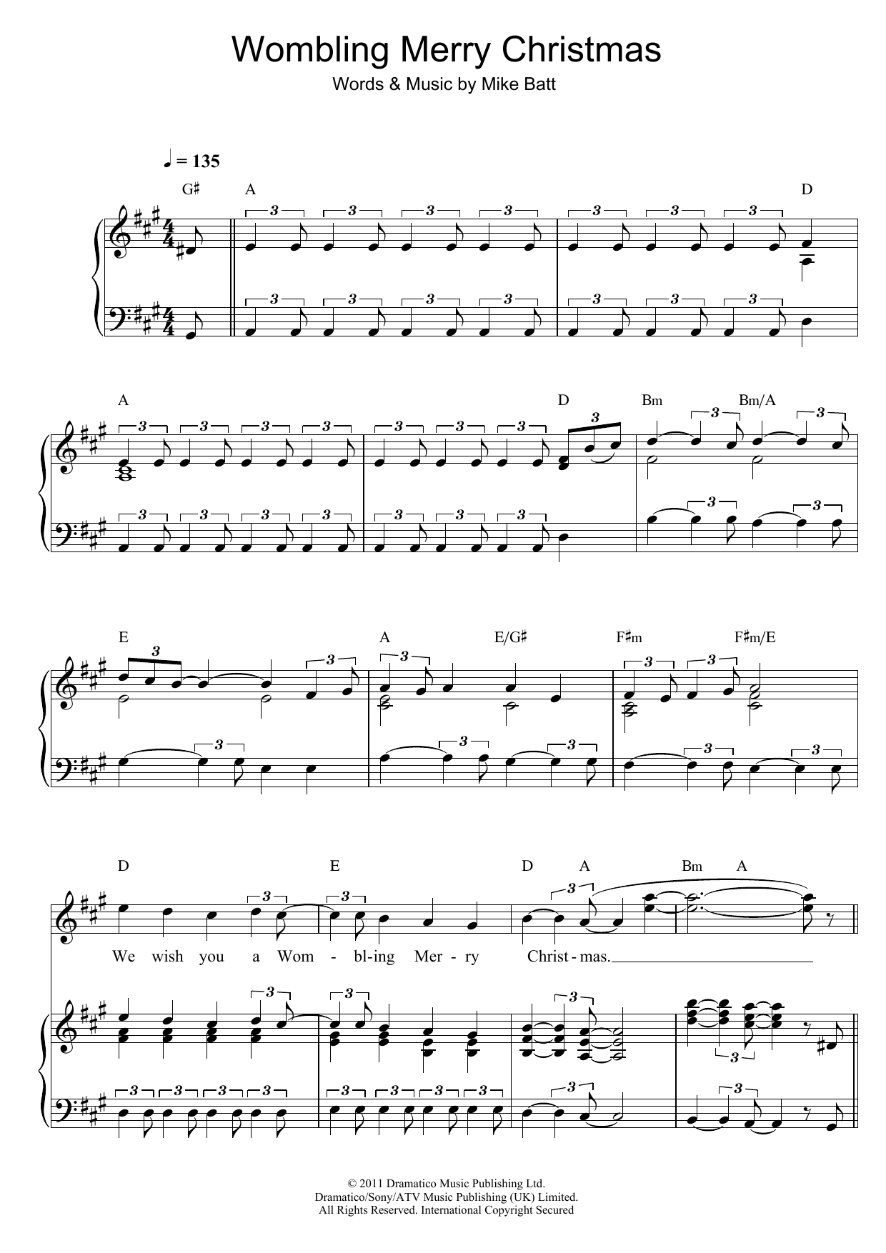 The Wombles Wombling Merry Christmas sheet music notes and chords arranged for Piano & Vocal