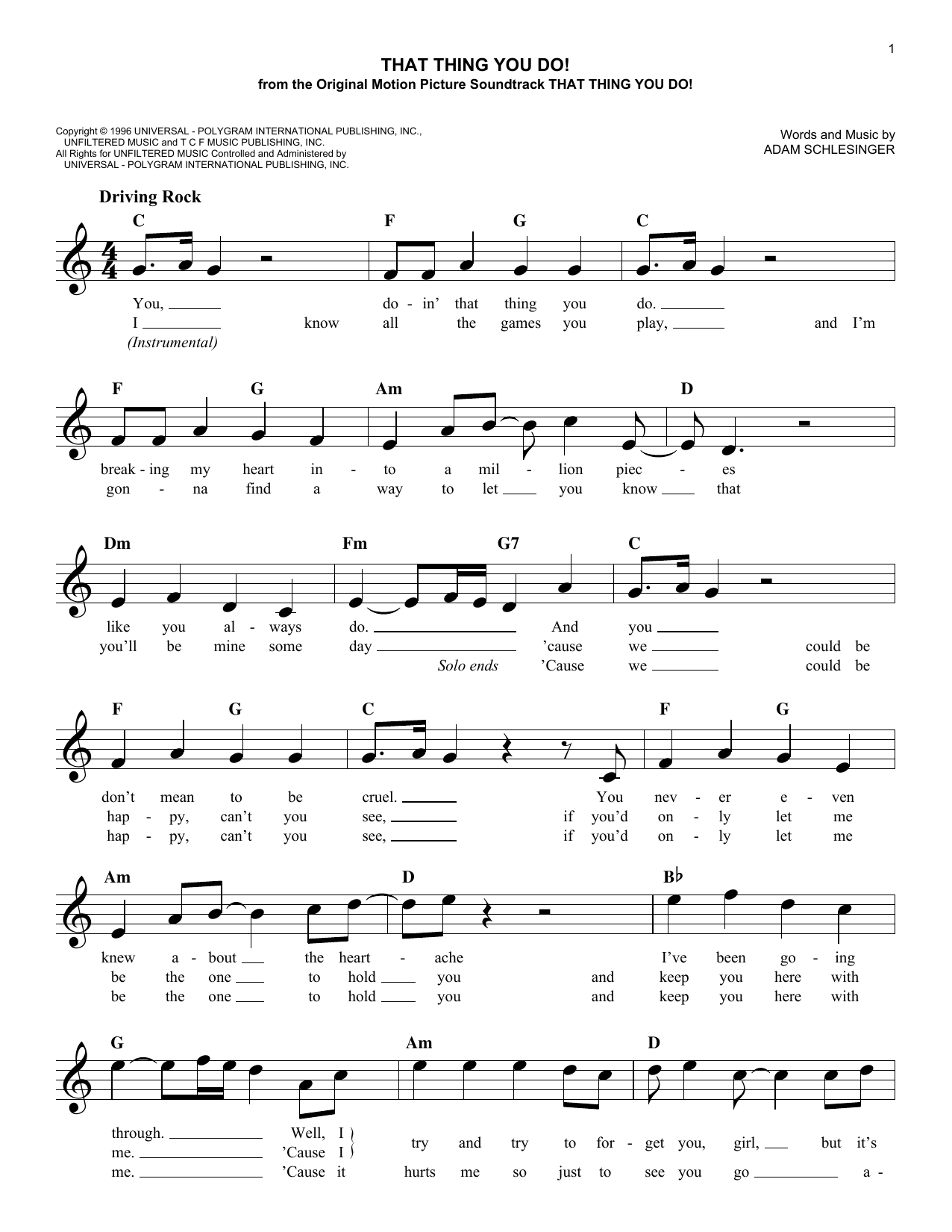 The Wonders That Thing You Do! sheet music notes and chords arranged for Lead Sheet / Fake Book