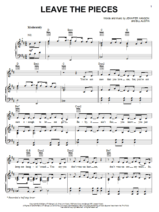 The Wreckers Leave The Pieces sheet music notes and chords arranged for Piano, Vocal & Guitar Chords (Right-Hand Melody)