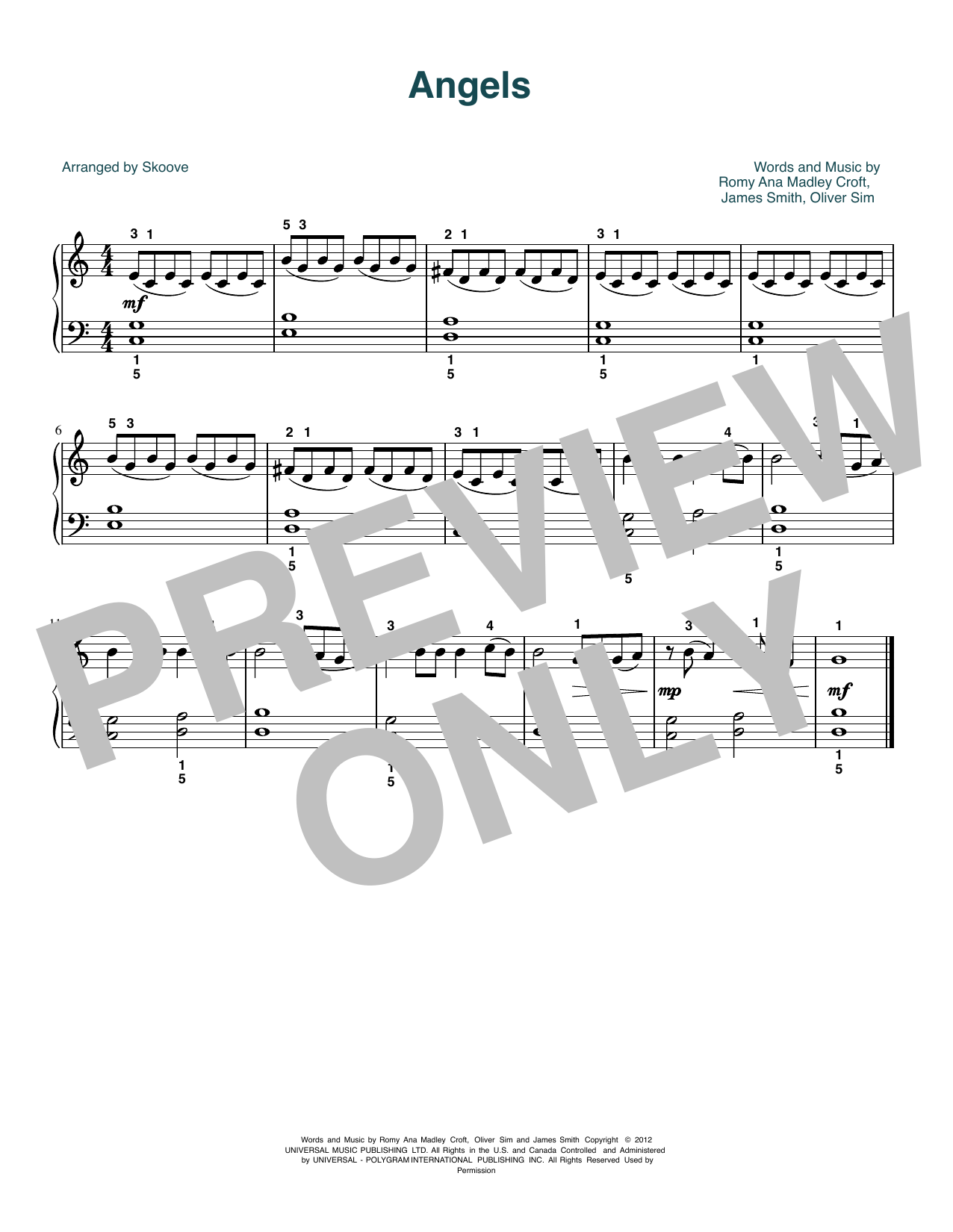 The XX Angels (arr. Skoove) sheet music notes and chords arranged for Beginner Piano (Abridged)