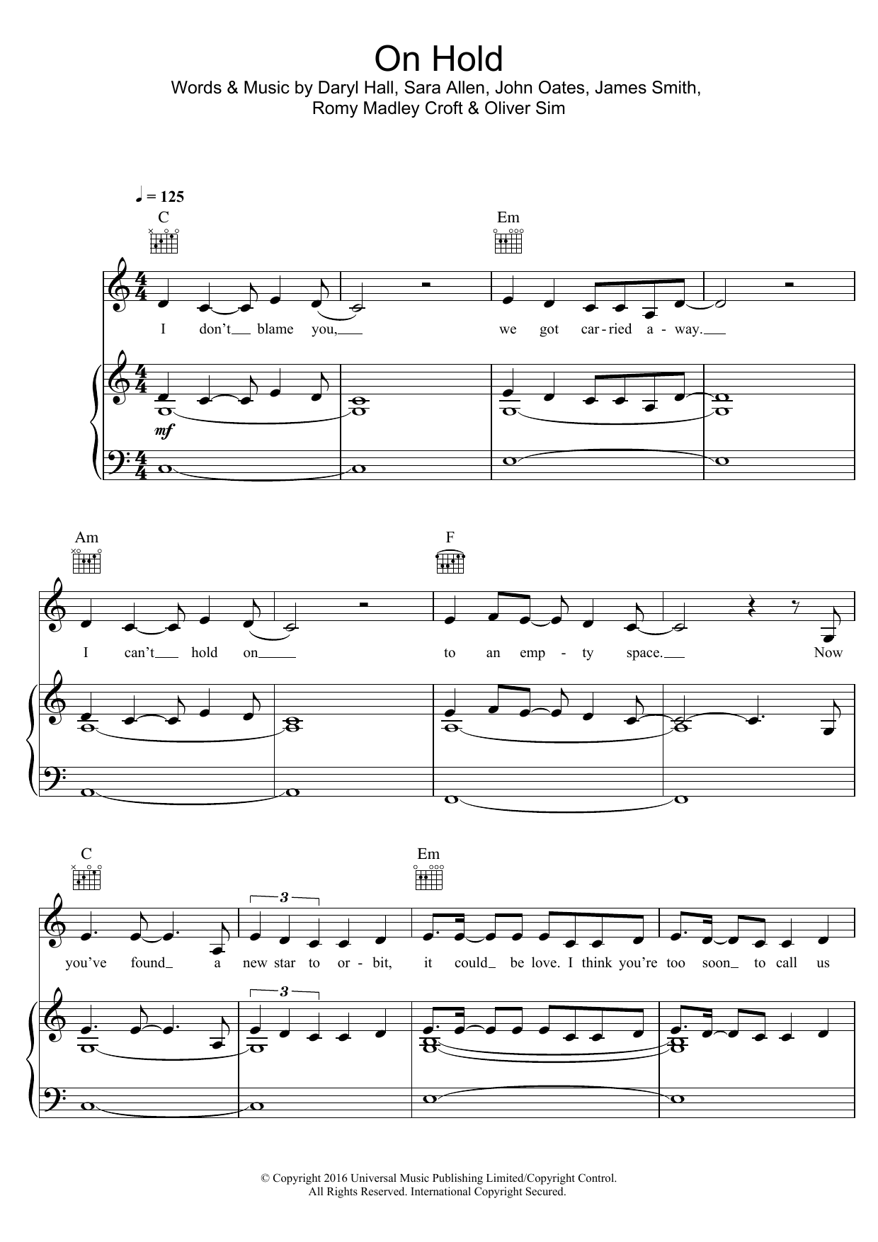 The XX On Hold sheet music notes and chords arranged for Beginner Piano
