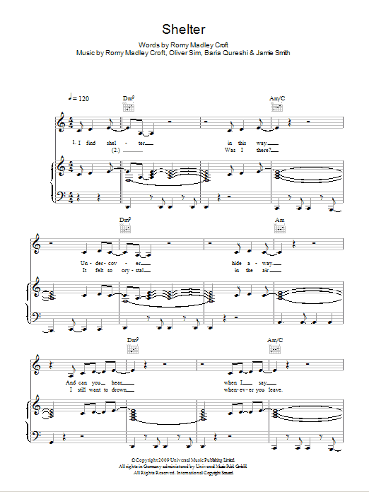 The XX Shelter sheet music notes and chords arranged for Piano, Vocal & Guitar Chords