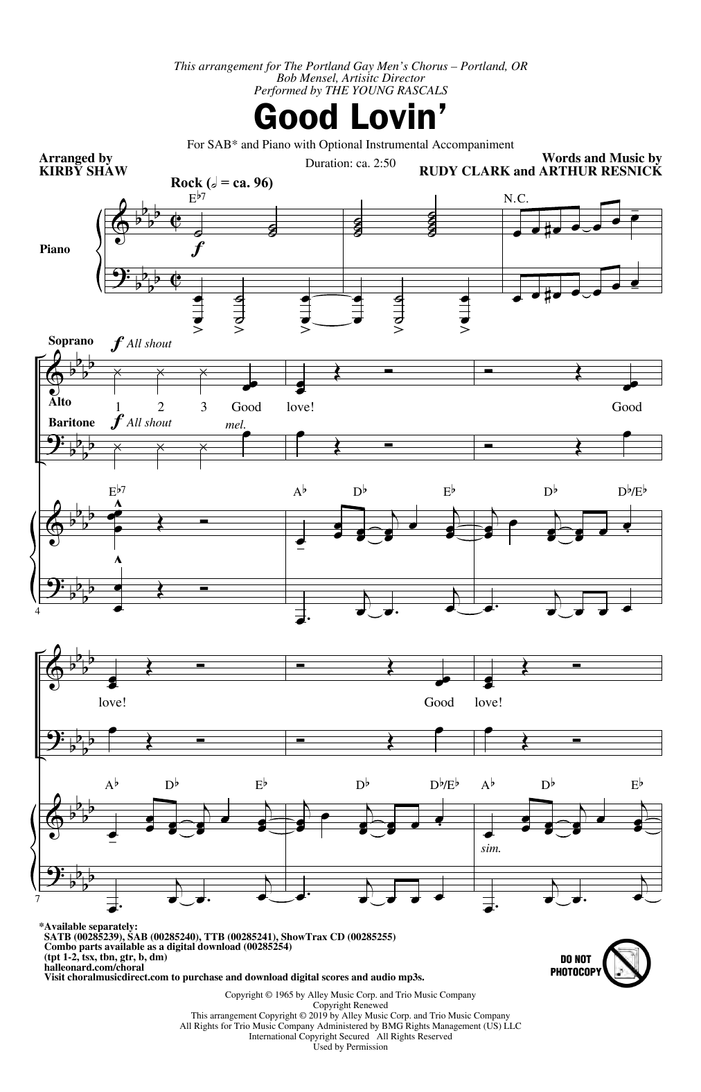 The Young Rascals Good Lovin' (arr. Kirby Shaw) sheet music notes and chords arranged for SATB Choir