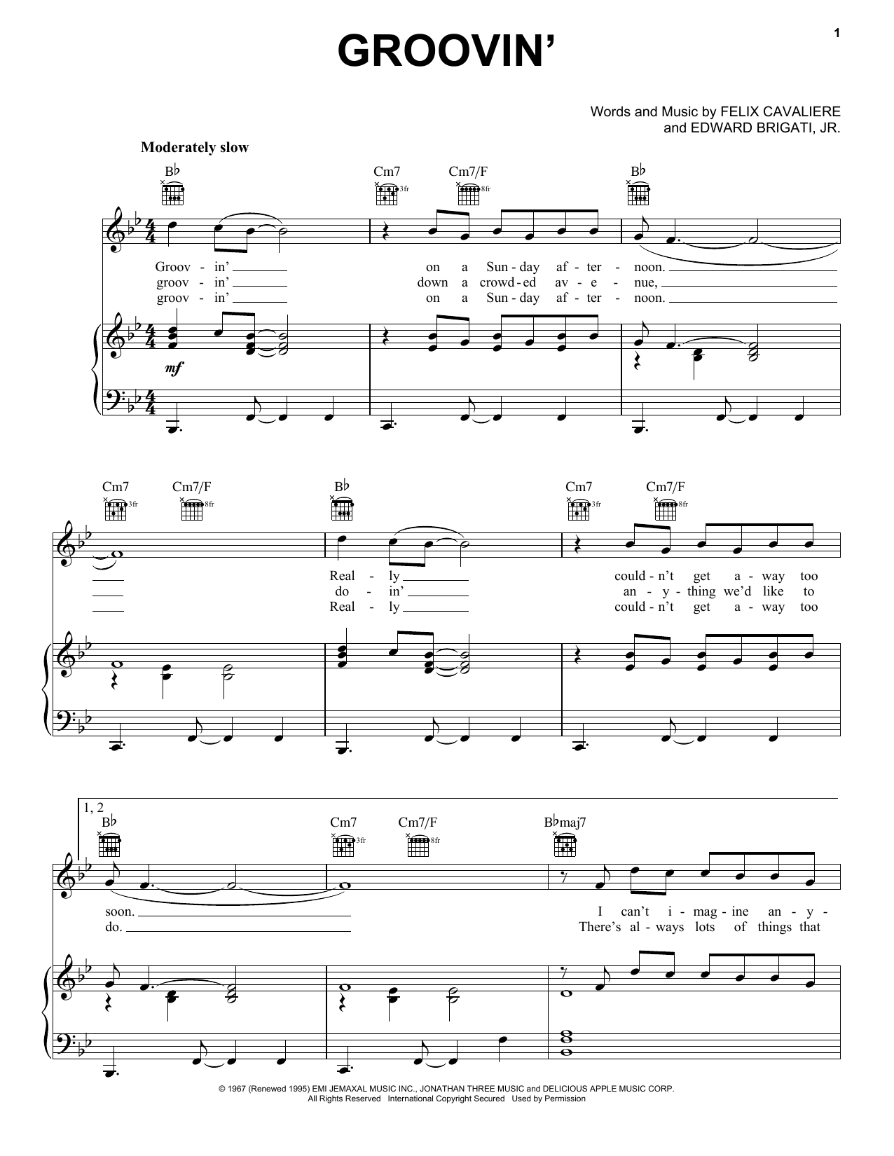 The Young Rascals Groovin' sheet music notes and chords arranged for Guitar Chords/Lyrics