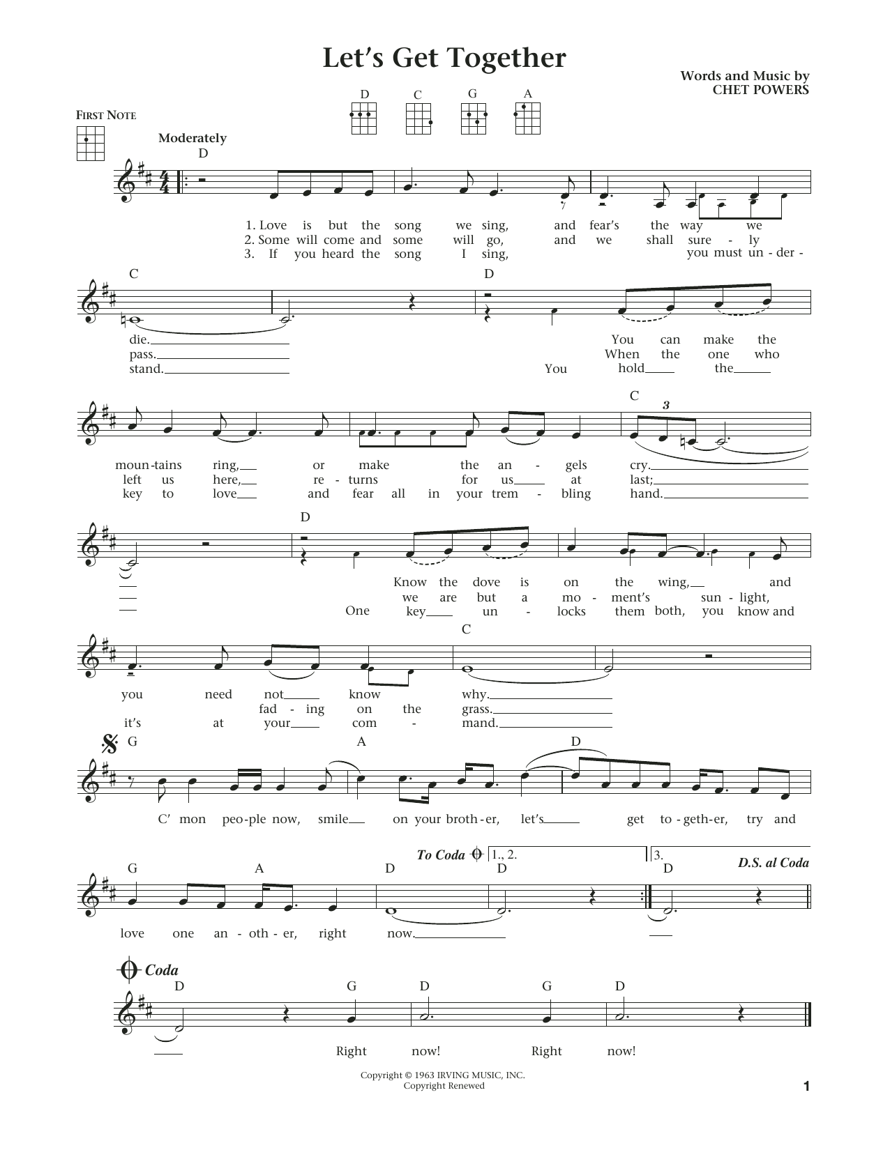 The Youngbloods Let's Get Together (Get Together) (from The Daily Ukulele) (arr. Liz and Jim Beloff) sheet music notes and chords arranged for Ukulele
