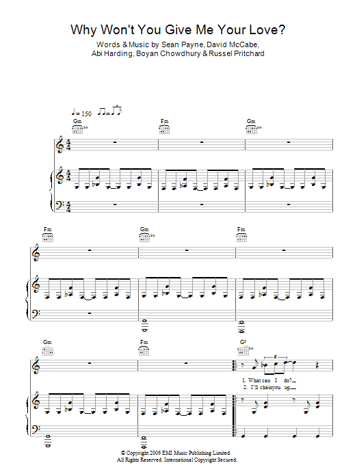 The Zutons Why Won't You Give Me Your Love? sheet music notes and chords arranged for Piano, Vocal & Guitar Chords
