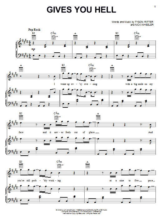 The All-American Rejects Gives You Hell sheet music notes and chords arranged for Guitar Lead Sheet