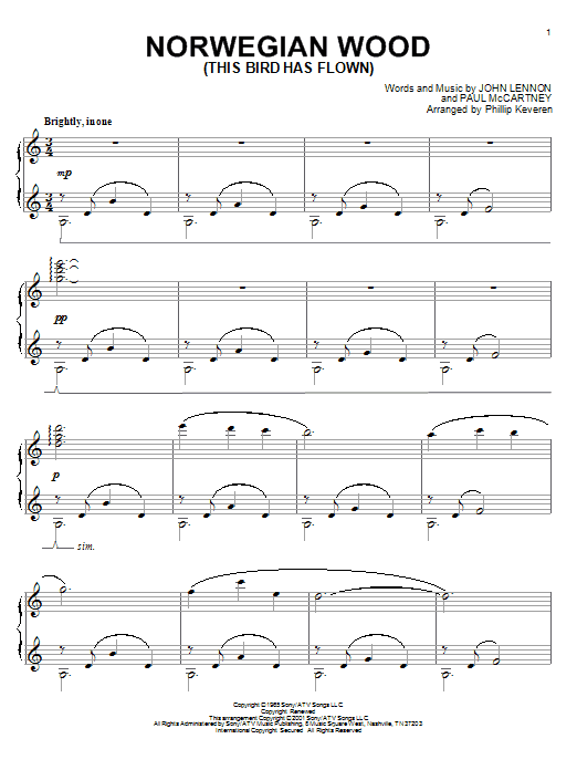 The Beatles Norwegian Wood (This Bird Has Flown) (arr. Phillip Keveren) sheet music notes and chords arranged for Piano Solo