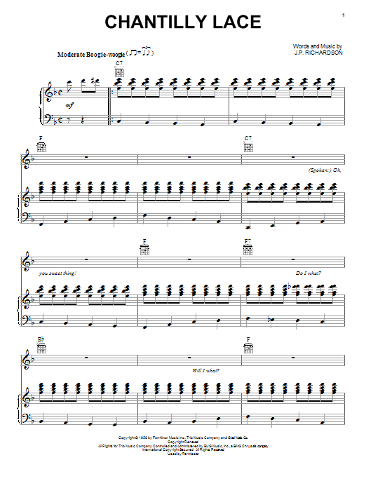 The Big Bopper Chantilly Lace sheet music notes and chords arranged for Ukulele Chords/Lyrics