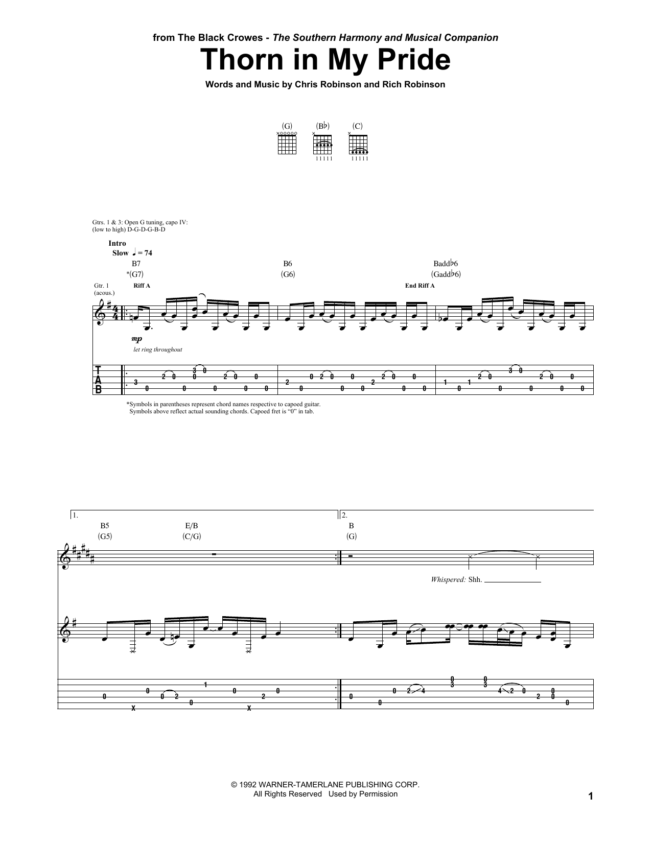 The Black Crowes Thorn In My Pride sheet music notes and chords arranged for Guitar Tab