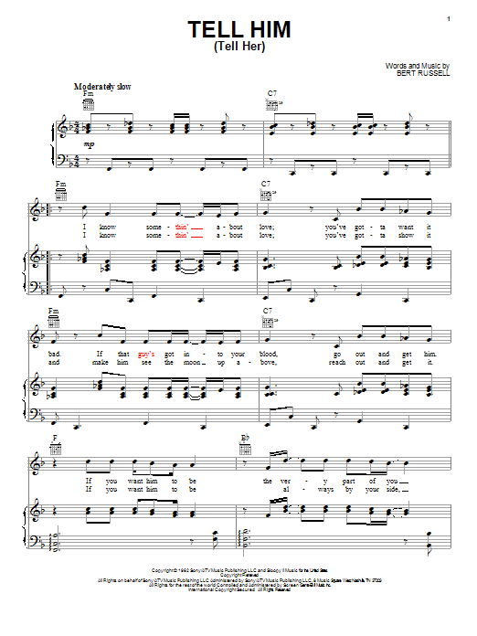 The Exciters Tell Her (Tell Him) sheet music notes and chords arranged for Piano, Vocal & Guitar Chords (Right-Hand Melody)