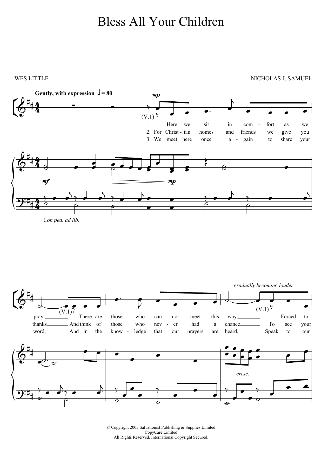 The Salvation Army Bless All Your Children sheet music notes and chords arranged for Piano, Vocal & Guitar Chords