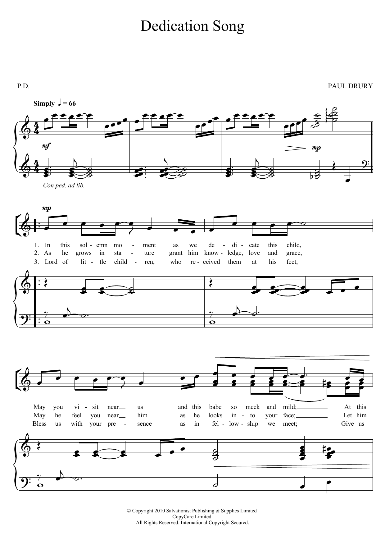 The Salvation Army Dedication Song sheet music notes and chords arranged for 3-Part Treble Choir