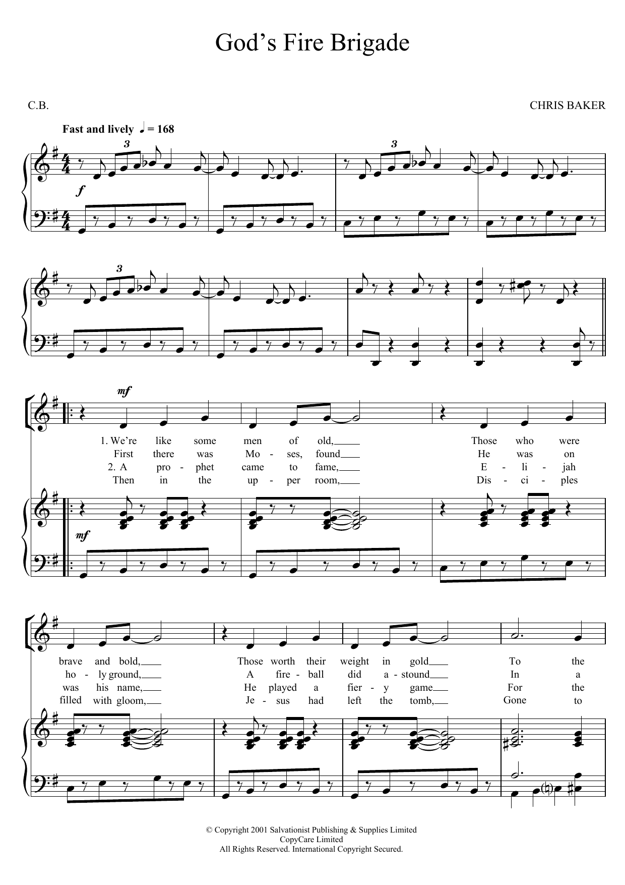 The Salvation Army God's Fire Brigade sheet music notes and chords arranged for Piano, Vocal & Guitar Chords