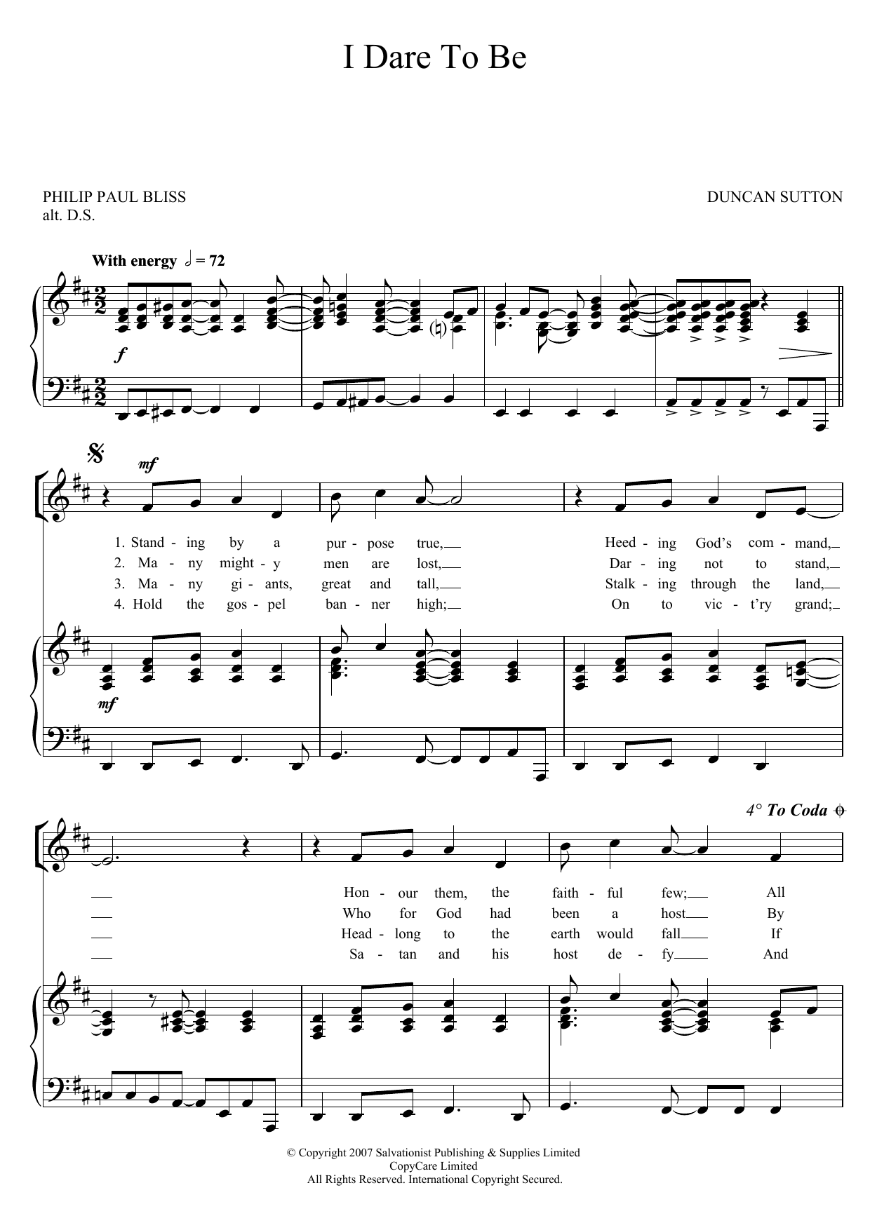 The Salvation Army I Dare To Be sheet music notes and chords arranged for Unison Choir