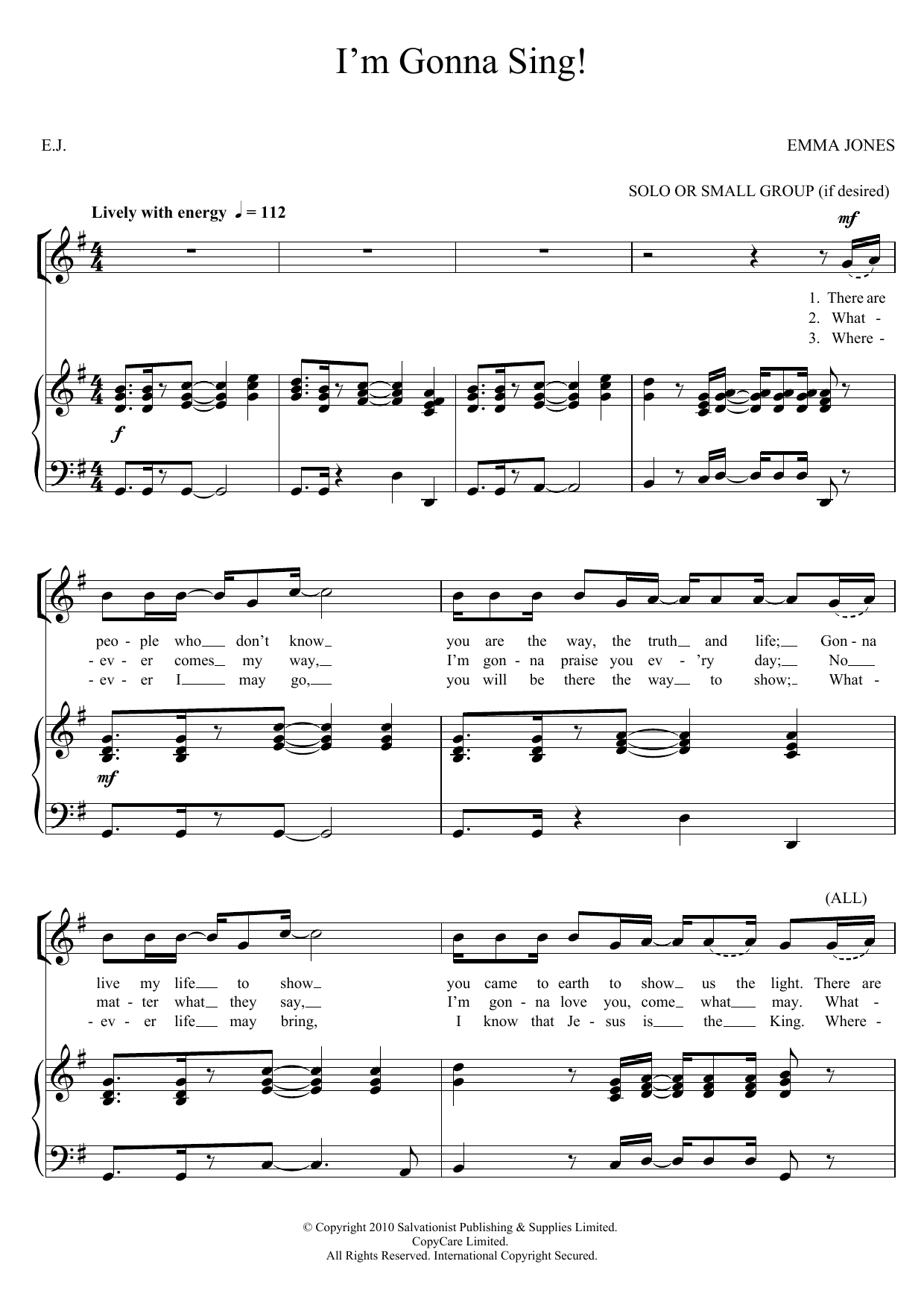 The Salvation Army I'm Gonna Sing sheet music notes and chords arranged for 2-Part Choir