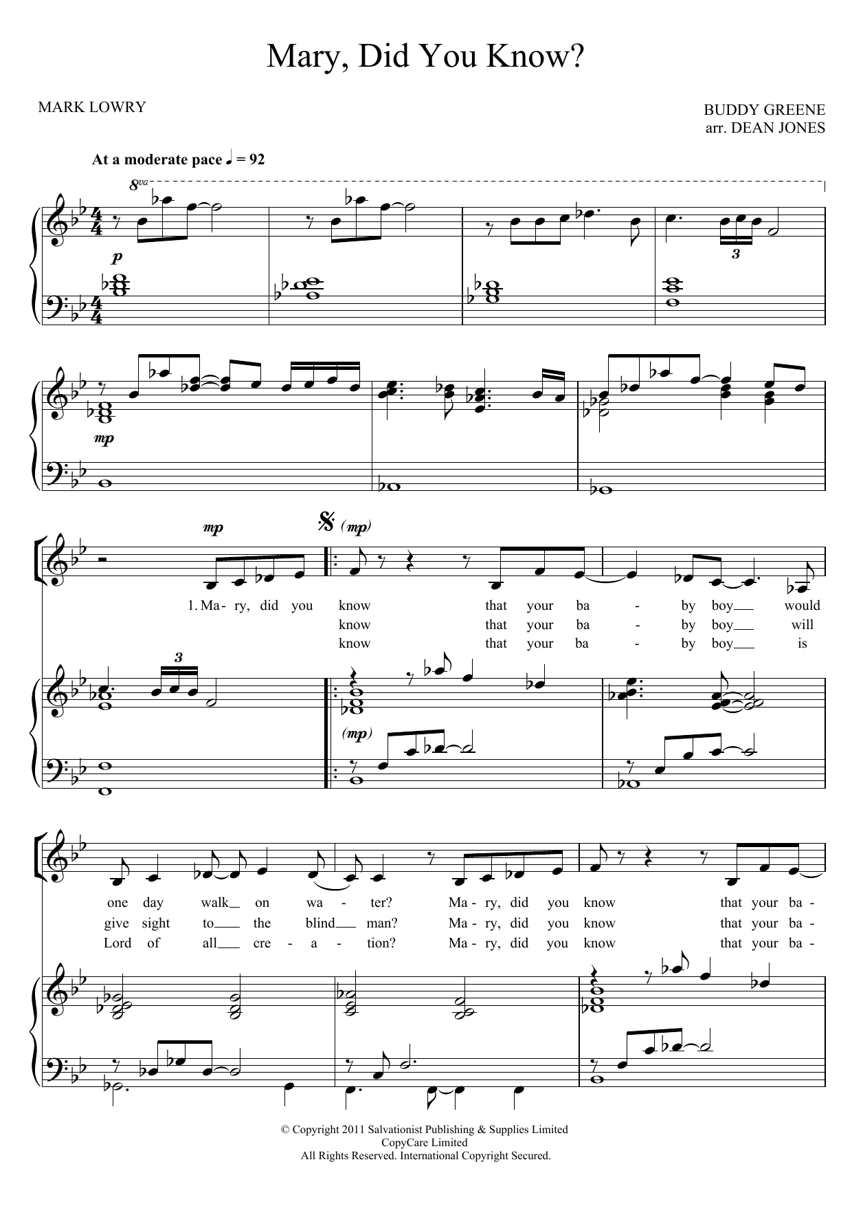 The Salvation Army Mary, Did You Know? sheet music notes and chords arranged for Piano, Vocal & Guitar Chords