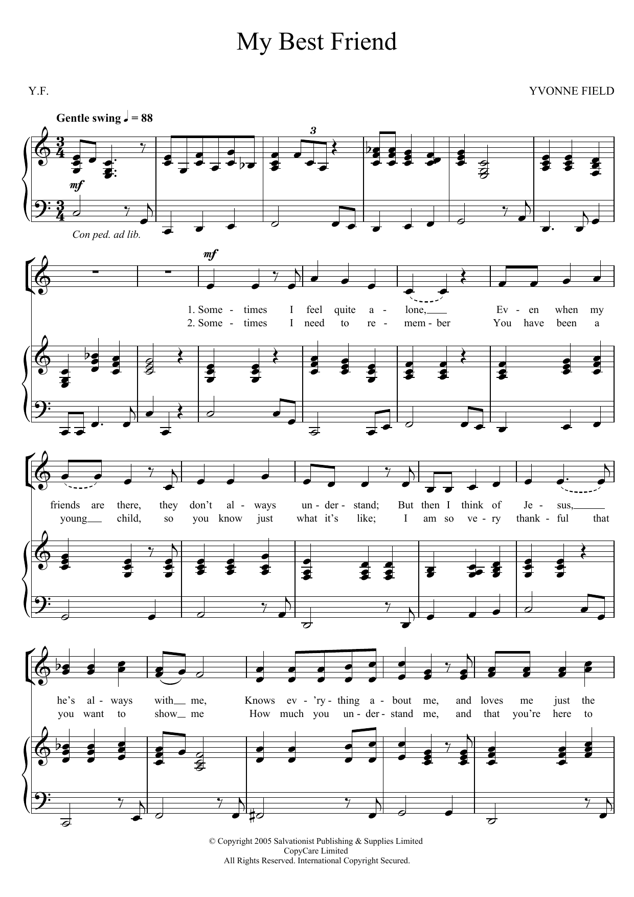 The Salvation Army My Best Friend sheet music notes and chords arranged for Piano, Vocal & Guitar Chords