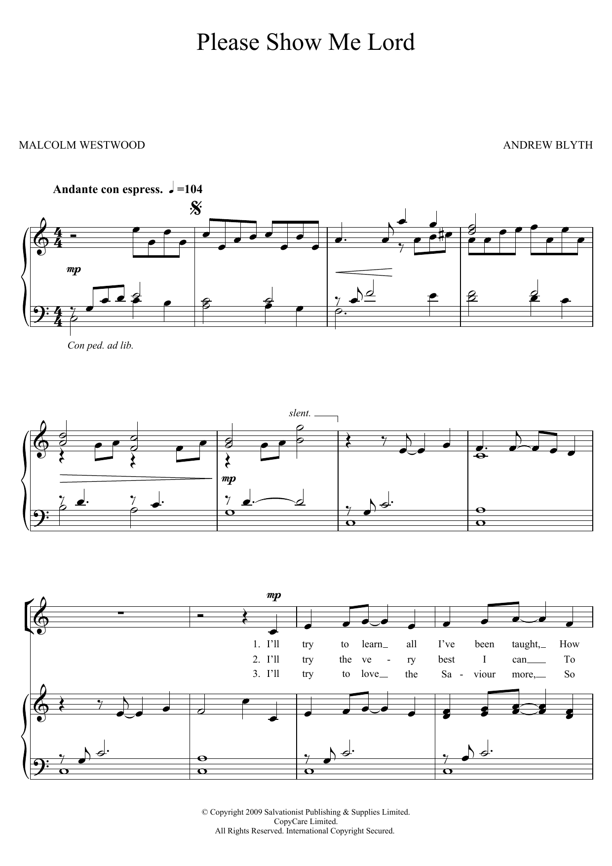 The Salvation Army Please Show Me Lord sheet music notes and chords arranged for Piano, Vocal & Guitar Chords