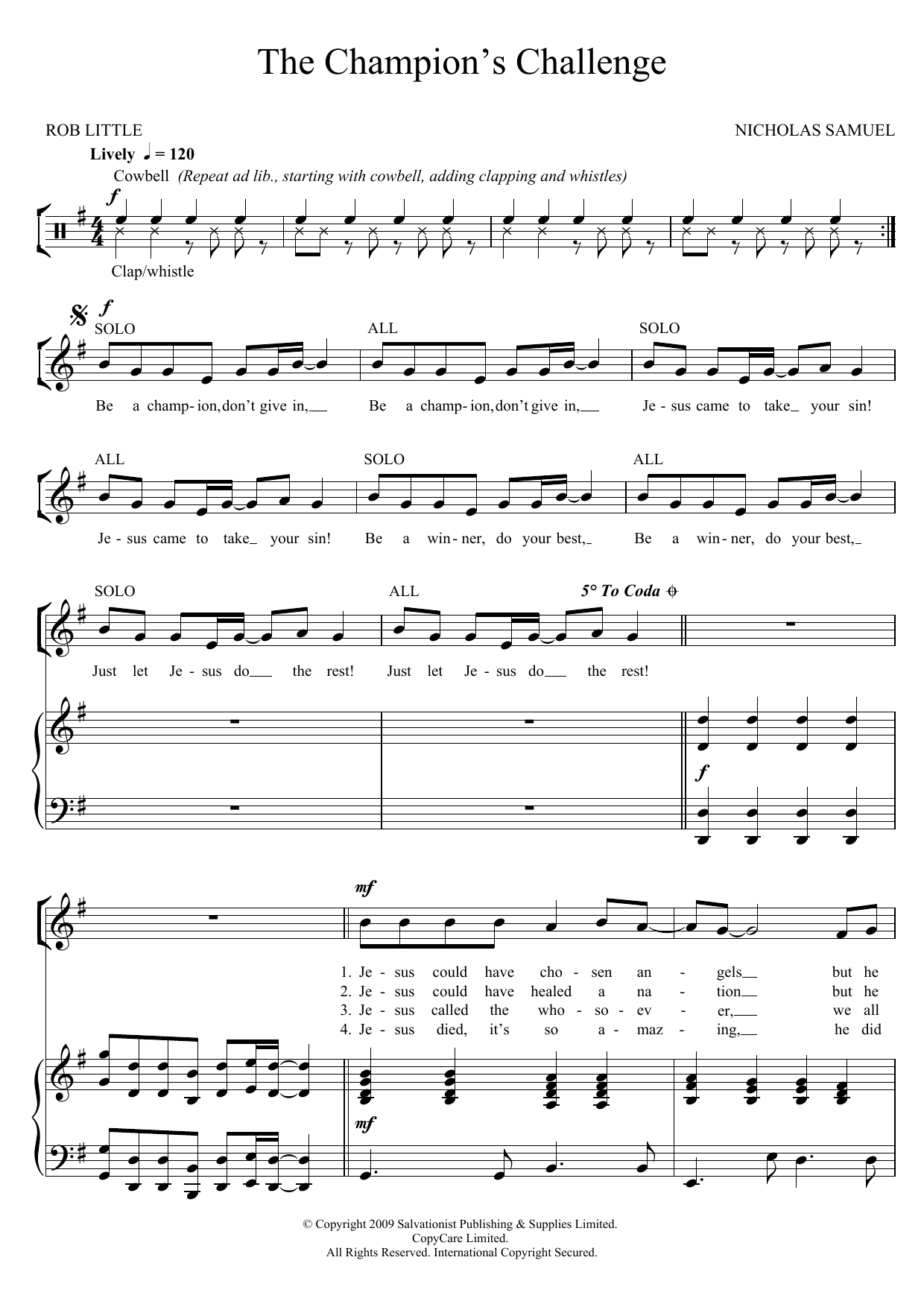 The Salvation Army The Champion's Challenge sheet music notes and chords arranged for Unison Choir