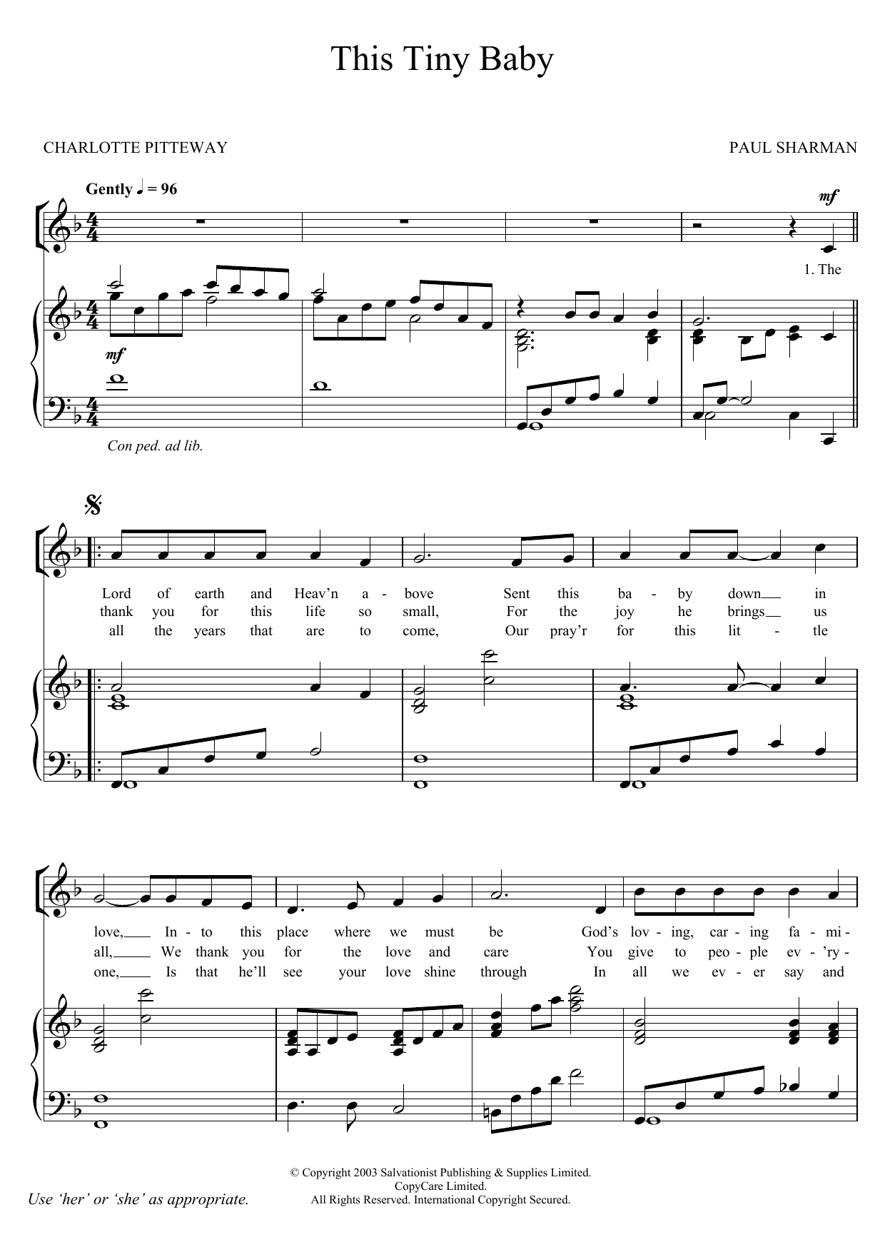 The Salvation Army This Tiny Baby sheet music notes and chords arranged for Piano, Vocal & Guitar Chords