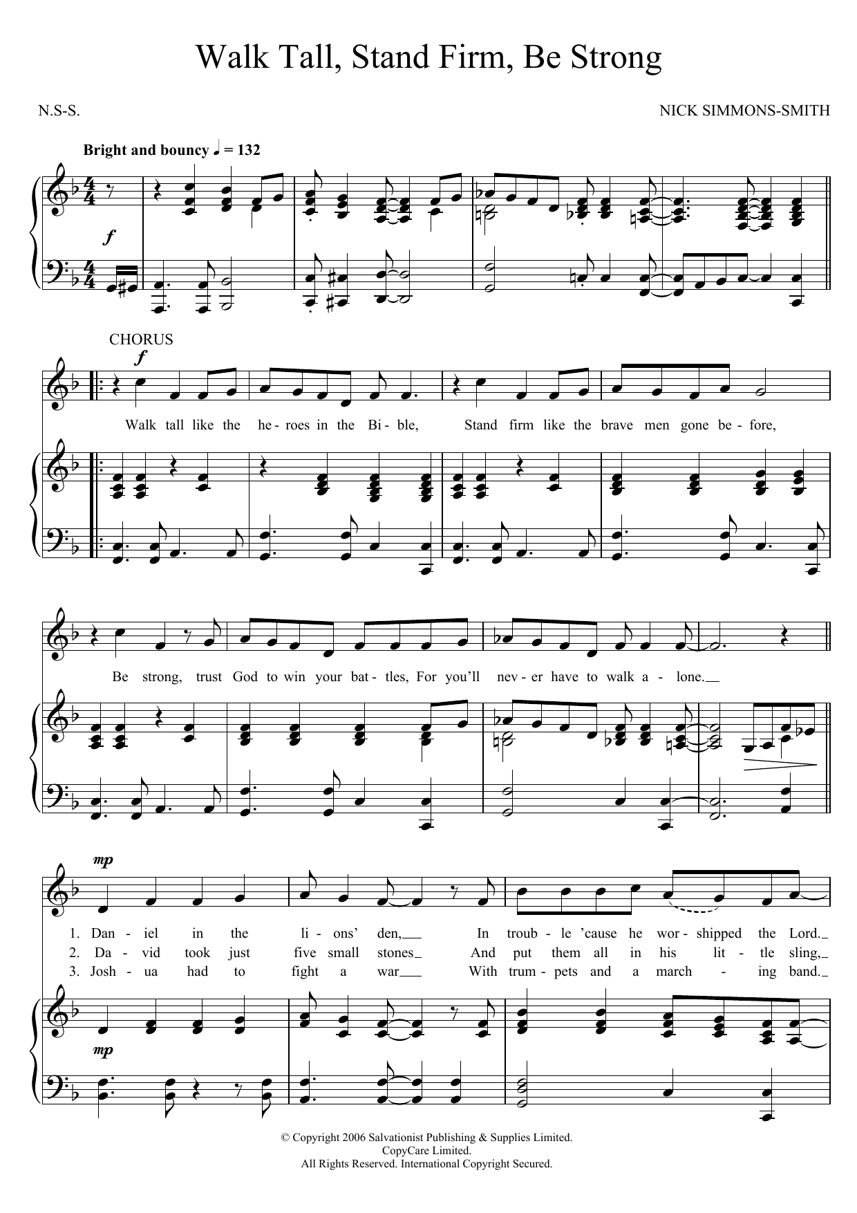 The Salvation Army Walk Tall, Stand Firm, Be Strong sheet music notes and chords arranged for Piano, Vocal & Guitar Chords